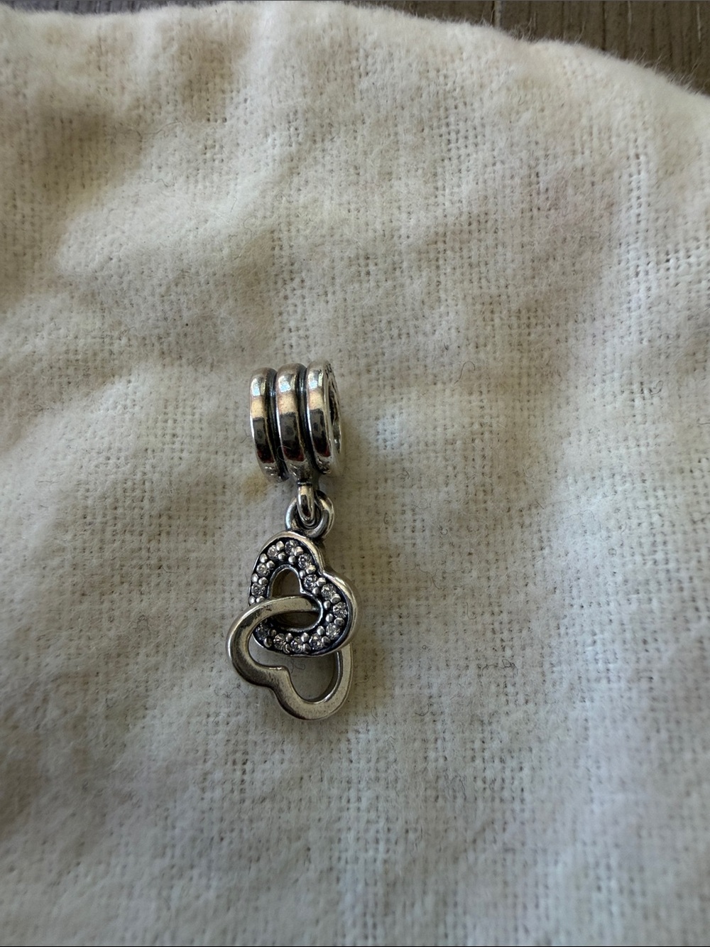 Pandora Sterling Silver Double Heart Dangle Charm Bracelet Pendant